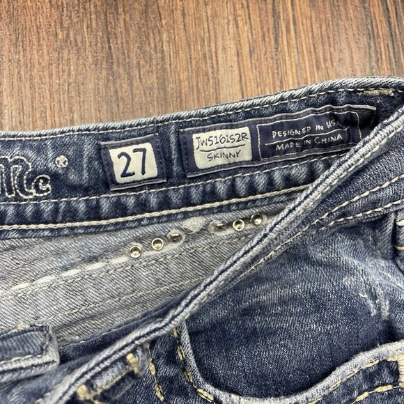 Miss Me Jeans Womens 27 Blue Denim Skinny Low Rise Pockets Rhinestones - Picture 5 of 12